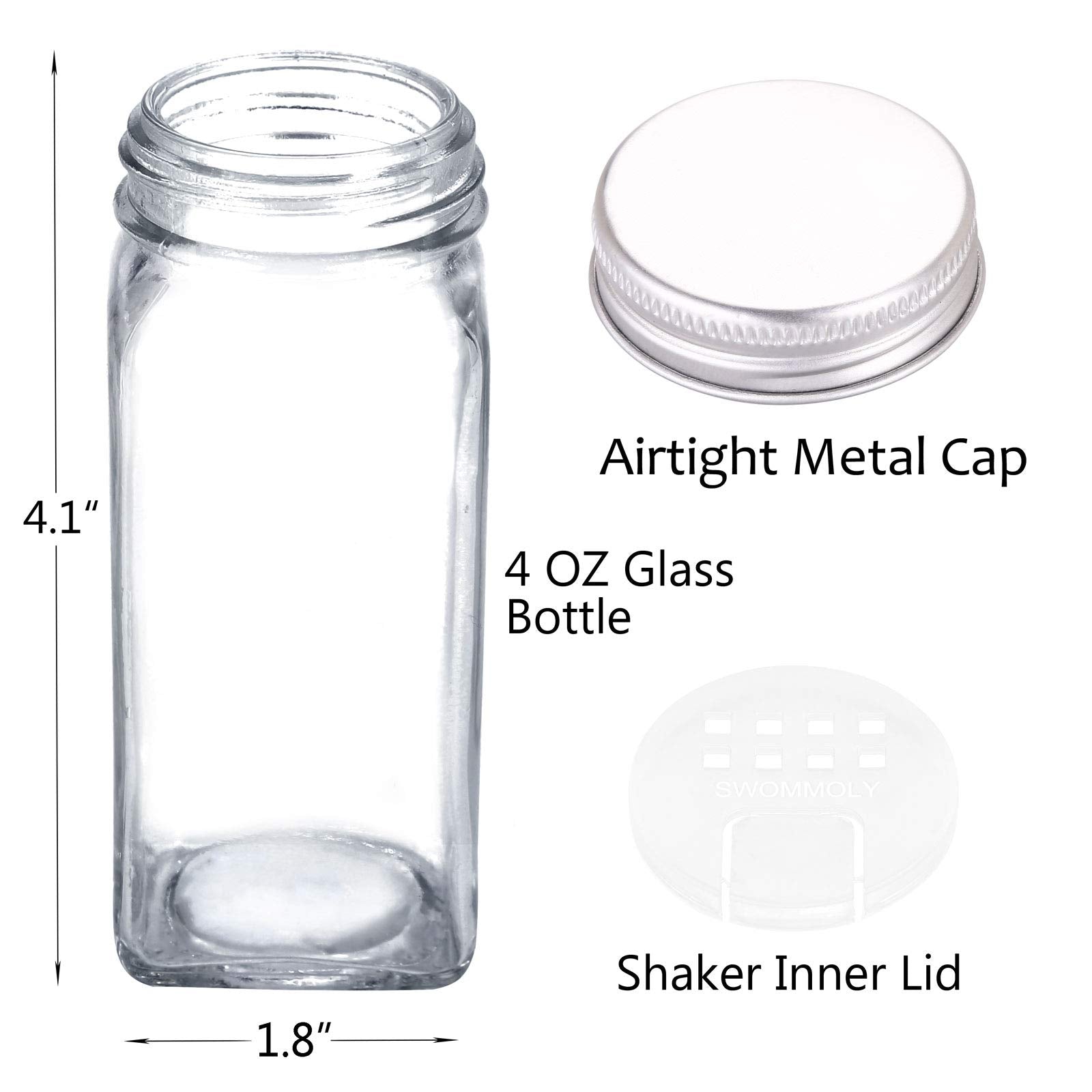 SWOMMOLY 25 Pcs 4 oz Glass Spice Jars with 703 Spice Labels and Shaker Lids