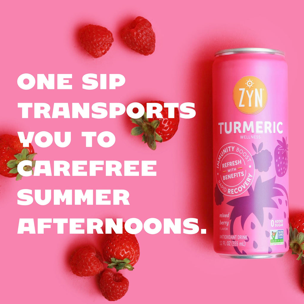 ZYN Tasty Turmeric Drink Low Cal, No Added Sugar Mixed Berry, 6 Pack