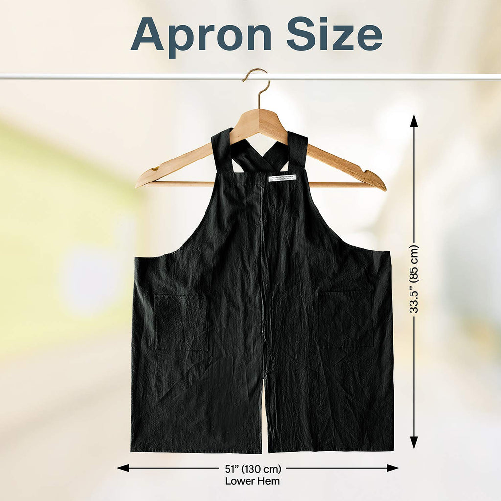 HANEE Cotton Aprons for Women and Men | Cross-Back Apron with Pockets (Black)
