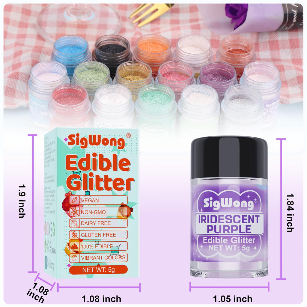 Iridescent Purple Edible Glitter - 5g Food Grade Cake Decorating Shimmering Glitter, Edible Sprinkle Luster Dust for Drinks, Chocolates, Fondant, Strawberries, Cupcakes, Candy, Easter Cookie - Vegan