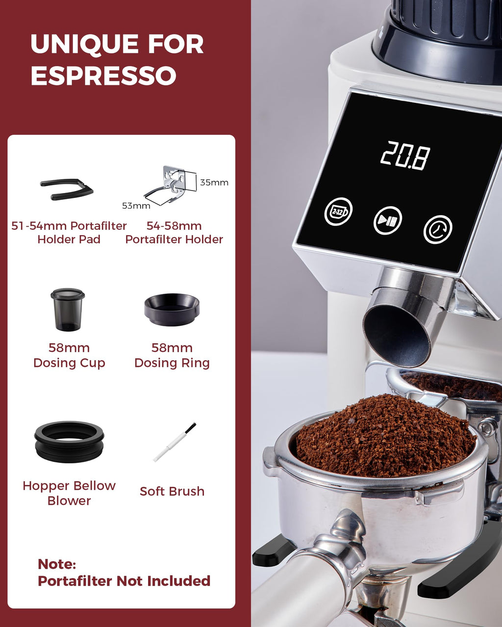 Tuni G1 Conical Burr Coffee Grinder, 48 Grind Settings, Ivory
