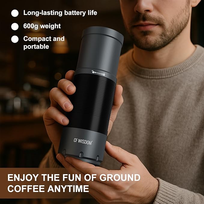 CF WISDOM Portable Conical Burr Coffee Grinder, Dual-Mode Electric & Manual
