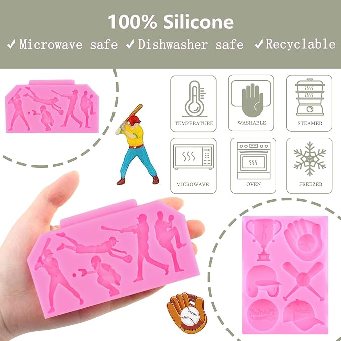 Mujiang Baseball Fondant Molds Sports Theme Silicone Molds Baseball Cap Bat Cake Decoration Mold For Cake Decorating Chocolate Gum Paste Candy Polymer Clay Set Of 3