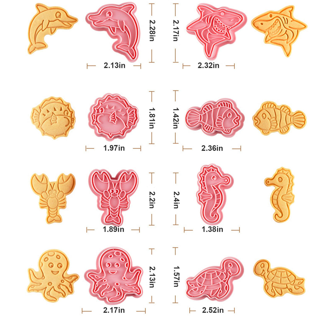 8 Pcs Ocean Cookie Cutters Set Baking Molds 3D Ocean Press type Cookie Cutter for Baking, Fondant, Cheese, and Pastries