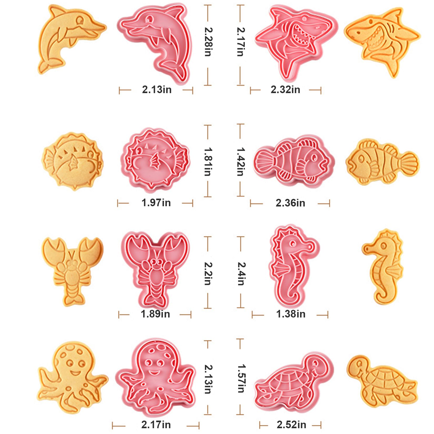8 Pcs Ocean Cookie Cutters Set Baking Molds 3D Ocean Press type Cookie Cutter for Baking, Fondant, Cheese, and Pastries