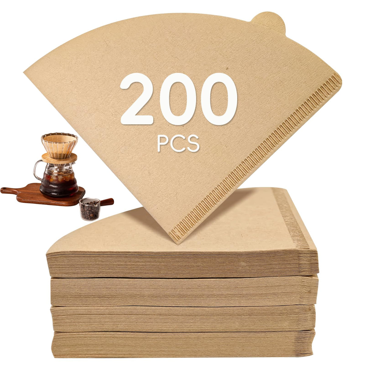 Gute 200Pcs Cone Coffee Filters 2-4 Cups,Unbleached Brown V02 for Pour Over