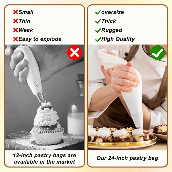 24 Inch Extra Large Piping Bags Disposable 100 Pack Clear Thickened Pastry Bags Icing Bags Frosting Piping Bags Cake Decorating Bags for Dessert, Pastry, Cookies, Cupcake Decorating