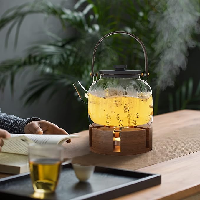 Teapot and Food Warmer - Portable Food Warmer for Camping and Traveling - Buffet Server and Warmer - Candle Food and Teapot Warmer - Acacia, 6.25" (Pattern 1)