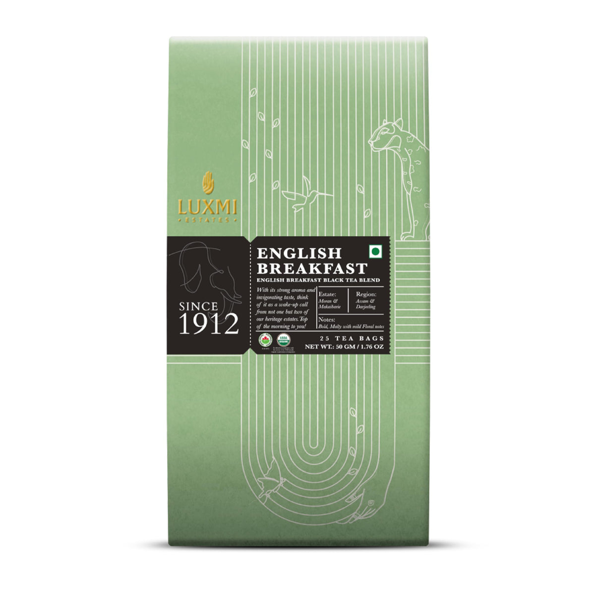 Luxmi Estates Queen of the Hills Organic Black Tea (50 Tea Bags) Caffeinated Tea Bags For A Morning Boost and Natural Energy, With Certified Organic Darjeeling Makaibari Black Tea