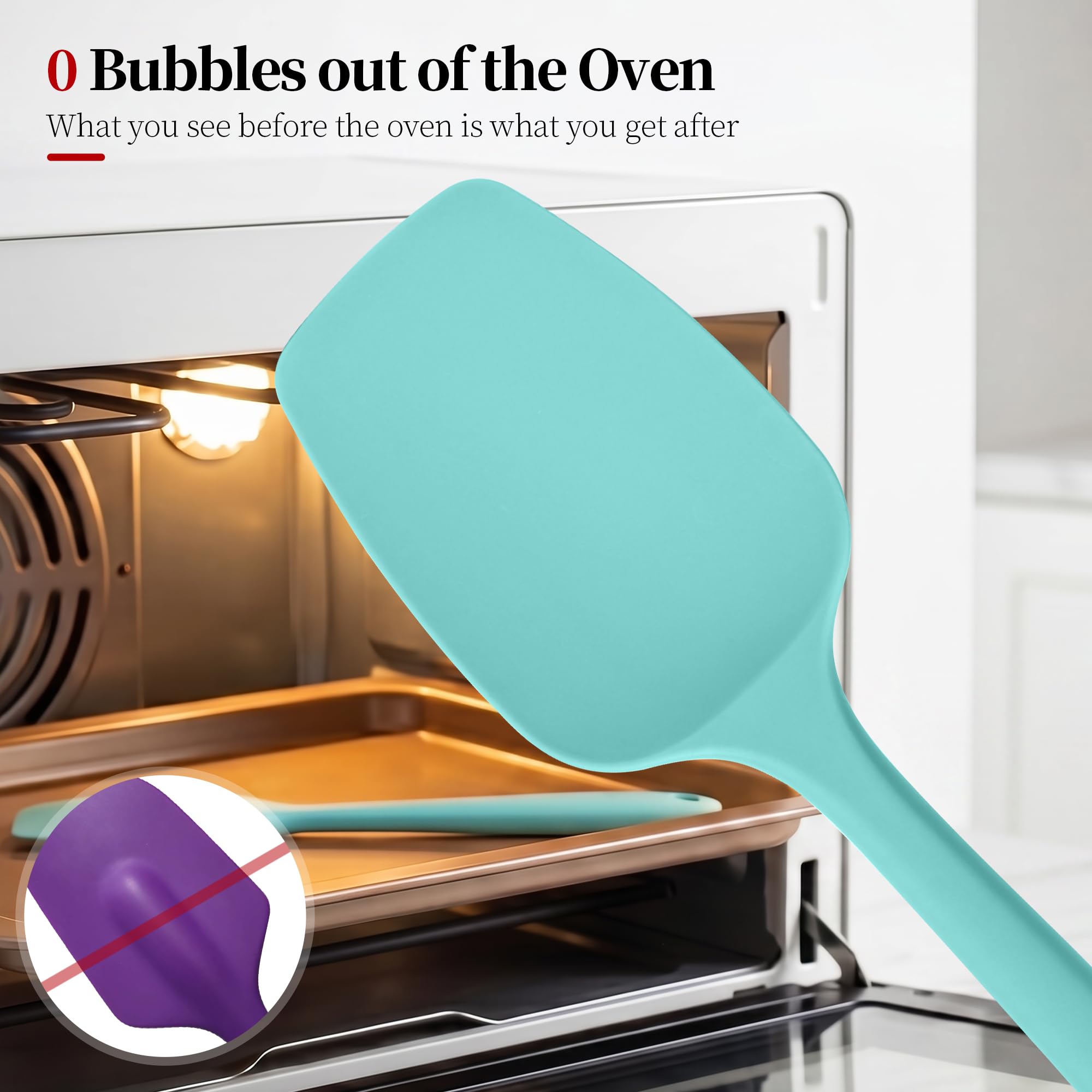 Lilybeam 600ºF Heat Resistant Silicone Spoon Spatula for Cooking, Aqua Sky