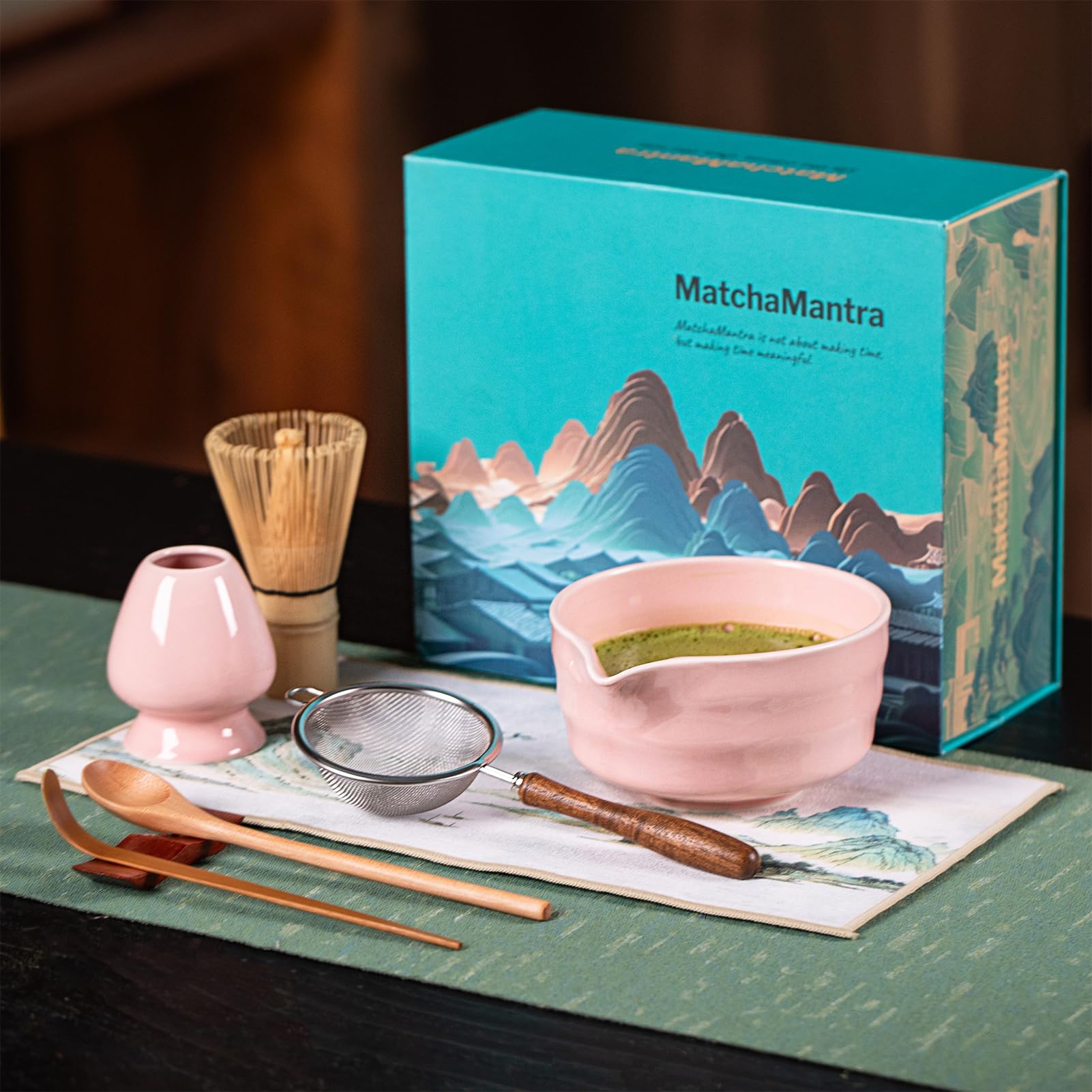 Matchamantra Premium Matcha Ceremony Set – Complete 9-Pcs Ritual Kit – Presented in Luxury Magnetic Gift Box, Perfect for Gifting or Self-Care (Sakura Pink)