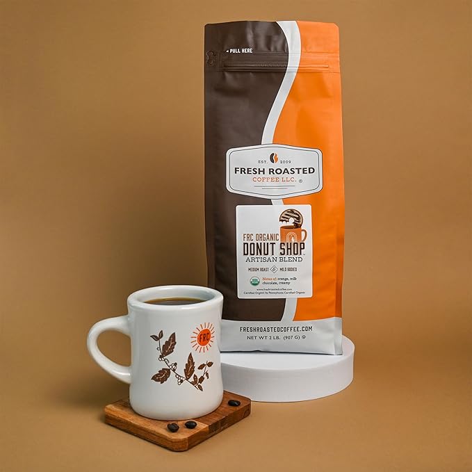 Fresh Roasted Coffee, Organic Donut Shop | USDA Organic, Kosher | Medium Roast 2 lb (32 oz) Ground