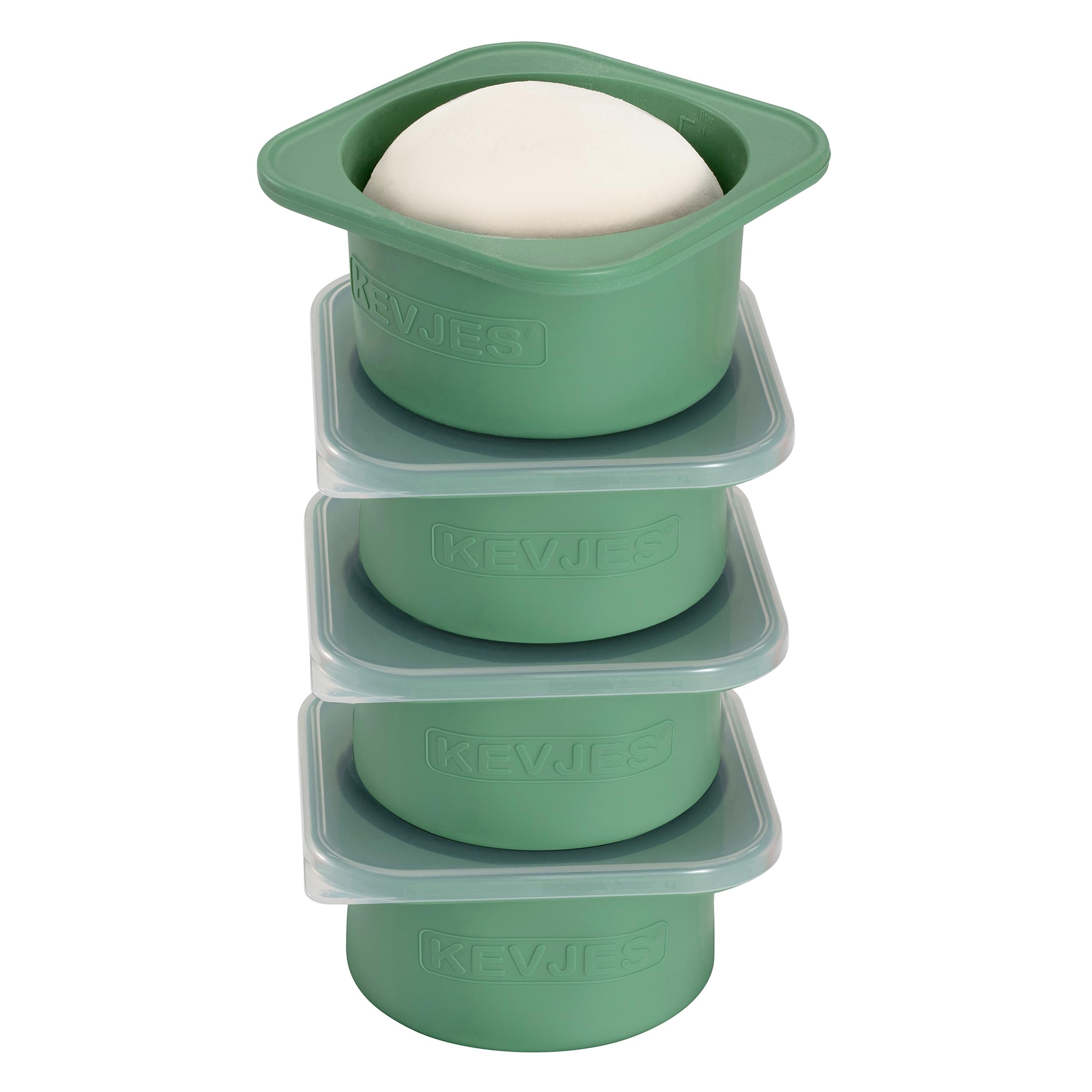 KEVJES PLUS Large 1000ml Pizza Dough Proofing Boxes for DIY Artisan Pizza, Food Grade Silicone Stackable Containers with Lids, Sturdy Reinforced Steel. Freezer, Fridge, Dishwasher Safe (4Green Plus)