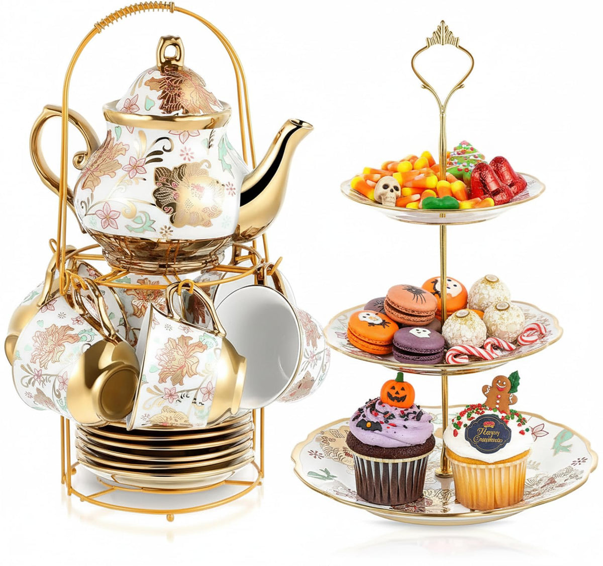 Maxcheck 21 Pcs Porcelain Tea Set for Women Tea Party, Stylish Style