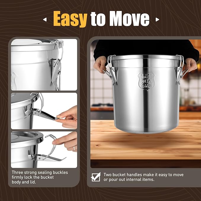 1115 OZ Stainless Steel Canister Rice Cereal Grain Storage Containers with Lid Airtight Coffee Bean Storage Milk Flour Sugar Food Storage for Home Bar Restaurant (33L/1115 OZ)
