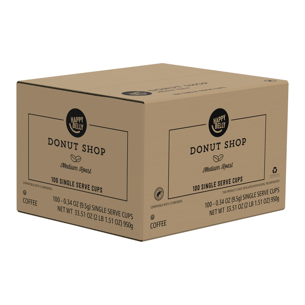 Amazon Brand - Happy Belly Medium Roast Coffee Pods, Donut Shop, Compatible with Keurig 2.0 K-Cup Brewers, 100 Count