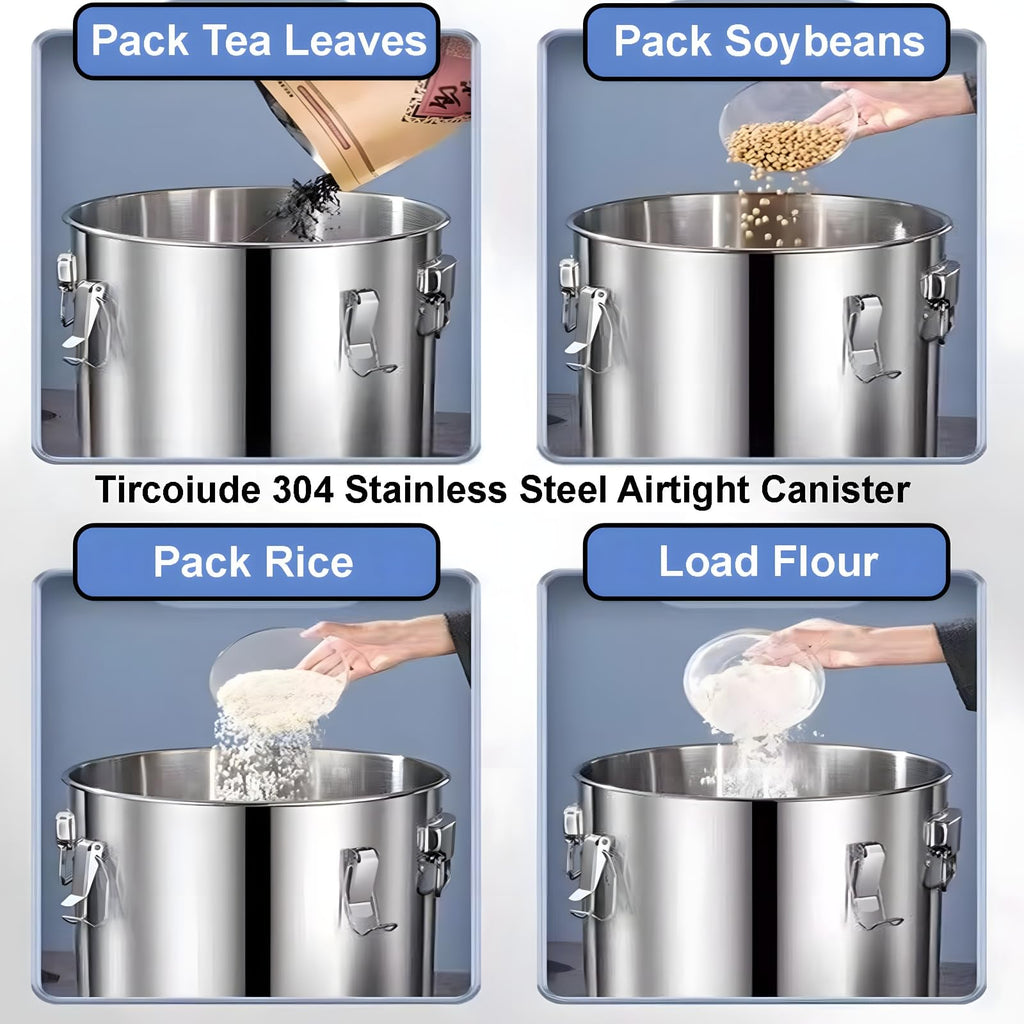 21L/5.5 Gal 304 Stainless Steel Containers with Lids 716 Oz Kitchen Airtight Canisters Stainless Steel Bucket Metal Food Storage Rice Containers Flour Storage Airtight Container