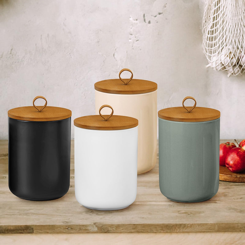Jueison Ceramic Storage Jars, Modern Airtight Canisters with Wooden Lid (Light grey)