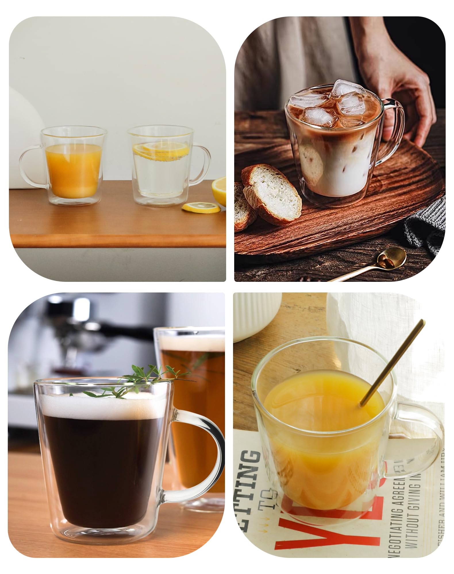 LIBWYS 12oz Double Wall Glass Coffee Mugs, Cappuccino Latte Tea Cups with Handle, Heat Resistant Borosilicate Insulated Clear Glasses (Set of 6)