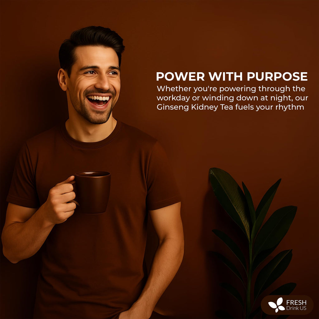 FreshDrinkUS, Ginseng Kidney Tea – 30 Packs of Herbal Detox & Vitality Support | 100% Natural Roots & Berries | Caffeine-Free | Adaptogenic Blend for Energy, Kidney Health, and Wellness