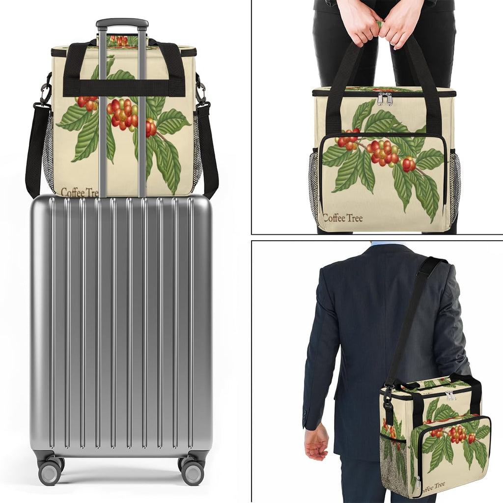 Coffee Tree Coffee Maker Carring Bag Coffee Leaf Bean Travel Carrying Storage Tote Bag Compatible with Keurig K-Mini or K-Mini Plus Portable Single Serve Coffee Brewer Case with Pockets for K-cup Pods