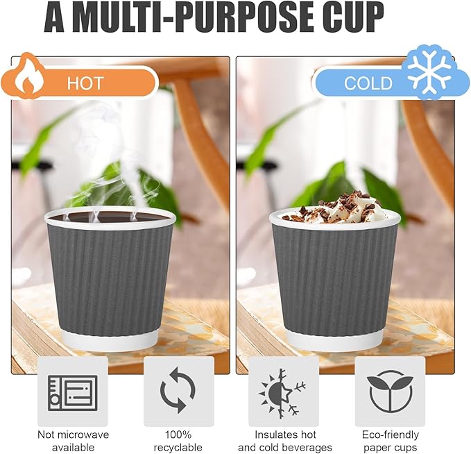 500 Pack Paper Espresso Coffee Cups, 4 oz Disposable Coffee Cups,Corrugated Insulated Ripple Wall, Paper Ripple Cup for Coffee, Hot Chocolate and Hot Tea Drinks -Gray