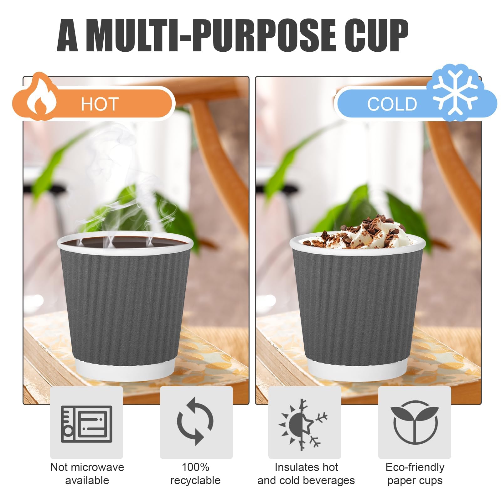 RXLWYUNLAE 120 Pack Paper Espresso Coffee Cups, 4 oz Disposable Coffee Cups,Corrugated Insulated Ripple Wall, Paper Ripple Cup for Coffee, Hot Chocolate and Hot Tea Drinks -Gray