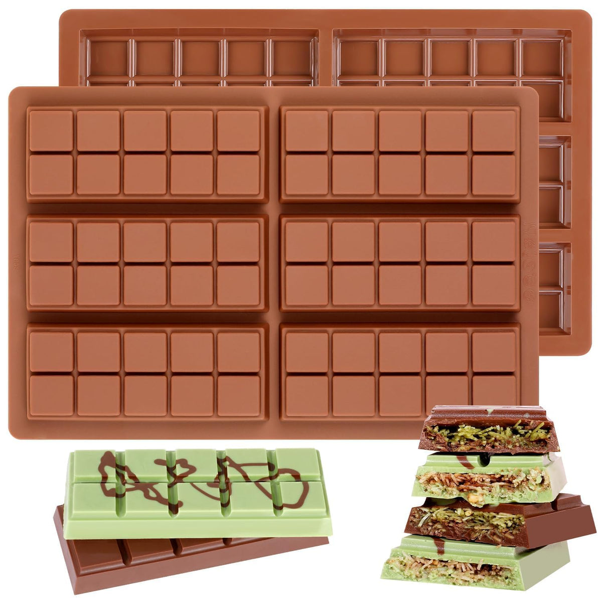 Fimary Chocolate Bar Mold, Non-Stick Dubai Chocolate Molds, Food Grade Silicone Deep Chocolate Bar Mold for Pistachio, Candy- Set of 3