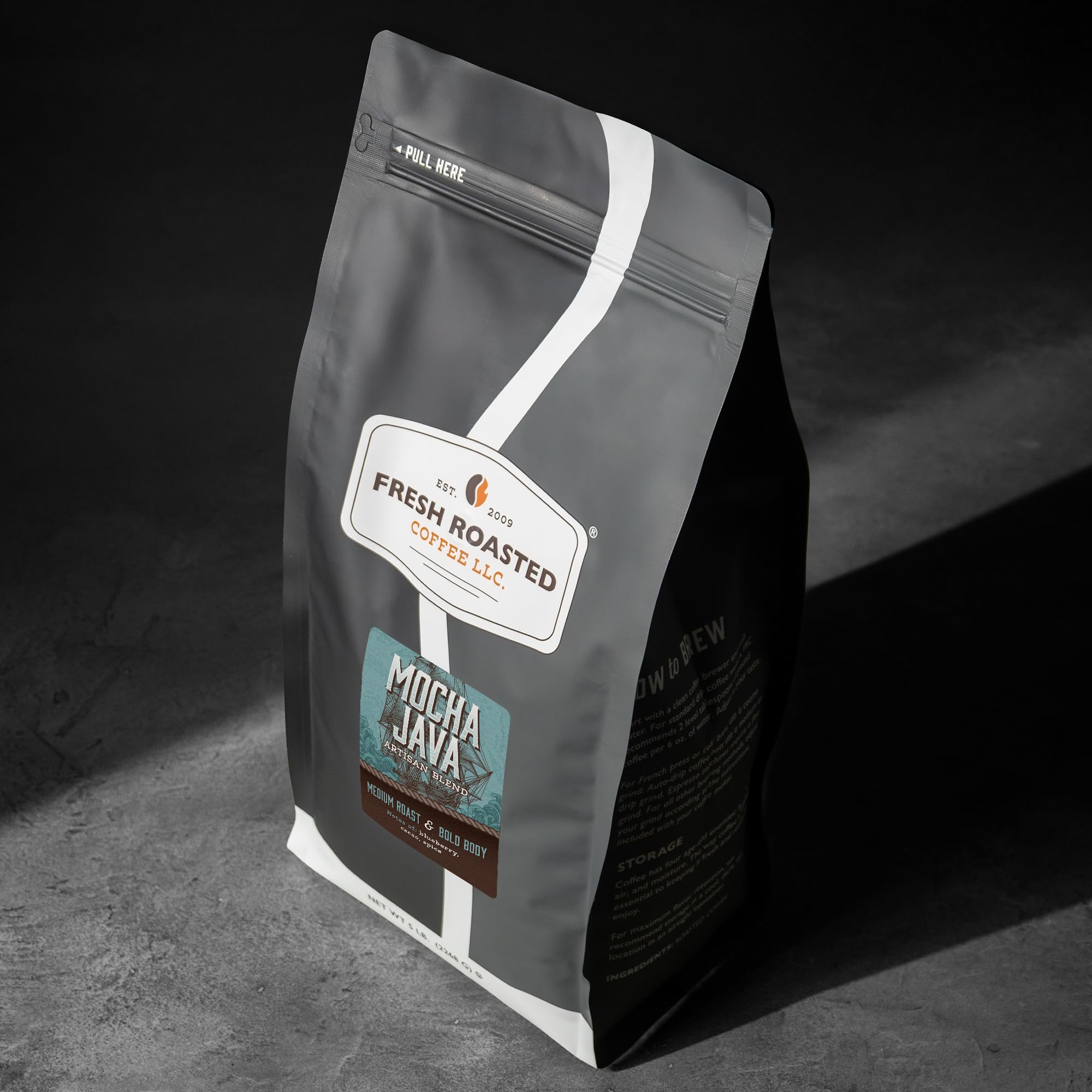 Fresh Roasted Coffee, Mocha Java Whole Bean Coffee, Medium Roast, Kosher, 5 lb (80 oz)