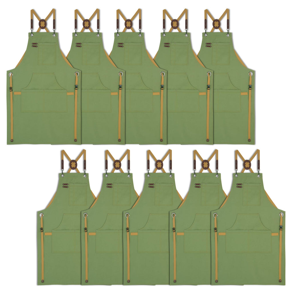 Stenffy 10 Pack Kitchen Apron, Work Apron, Canvas Apron, Olive