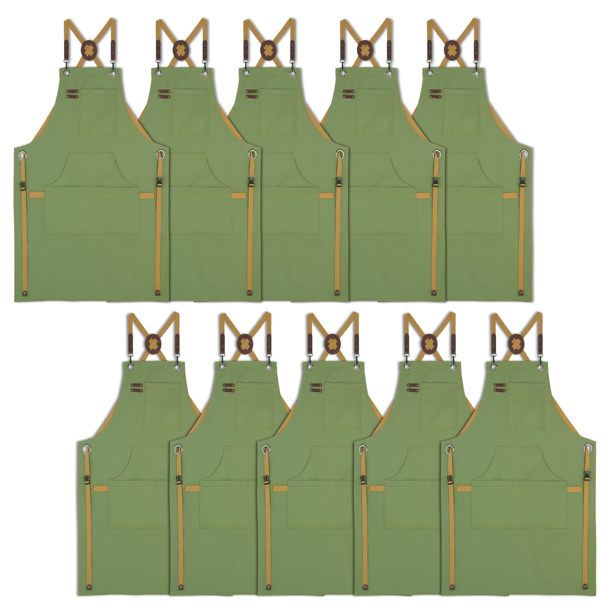 Stenffy 10 Pack Kitchen Apron, Work Apron, Canvas Apron, Olive