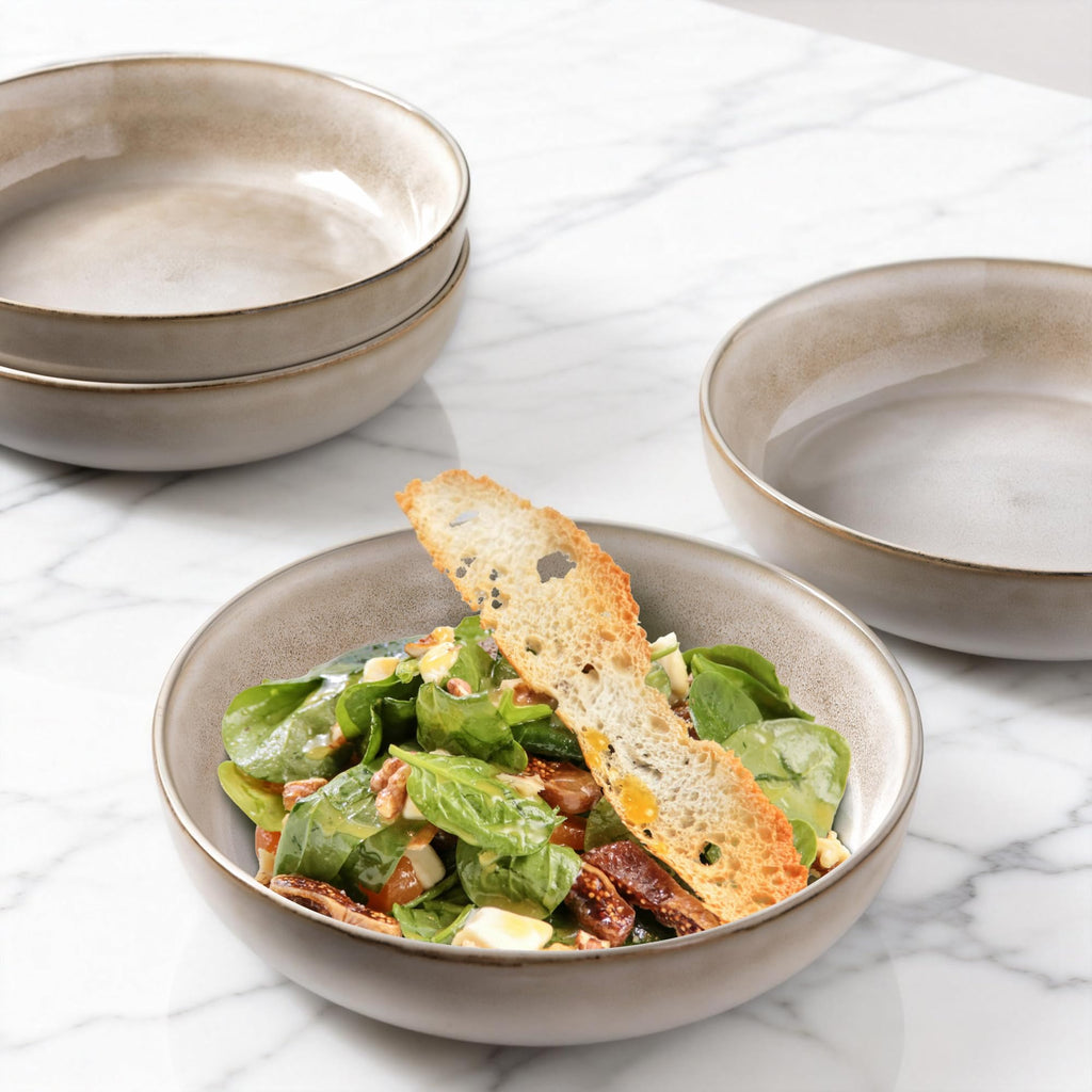 GBhome 8.75'' Large Ceramic Pasta Bowls, 38oz Stoneware Pasta Serving Bowls Set of 4 for Kitchen, Wide Bowls for Fruit,Pasta,Salad,Oatmeal,Meal, Microwave Safe, Reactive Glaze-Cappuccino