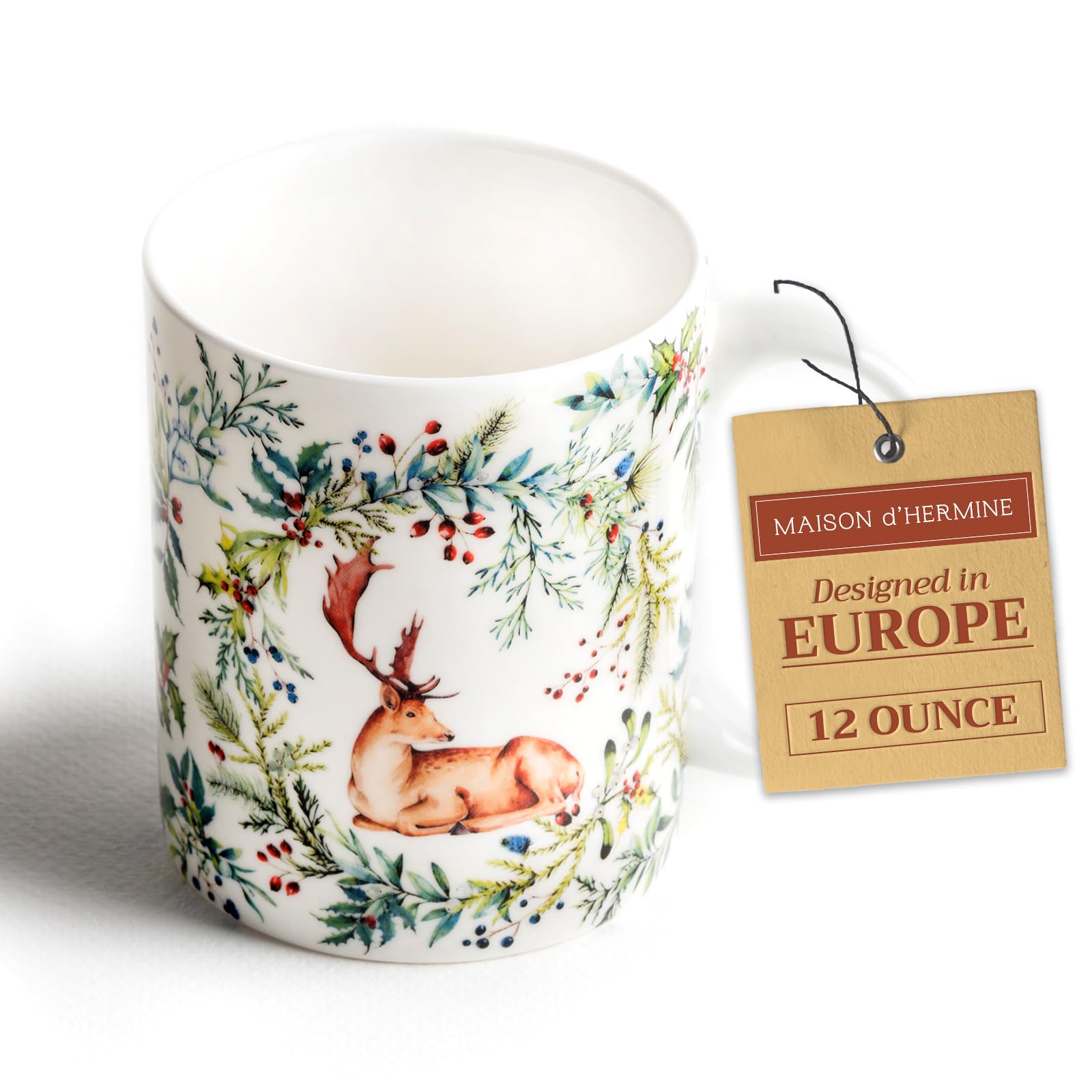 Maison d' Hermine Coffee Mug with Handles Tea Cups (12 Ounce, Pack of 1)