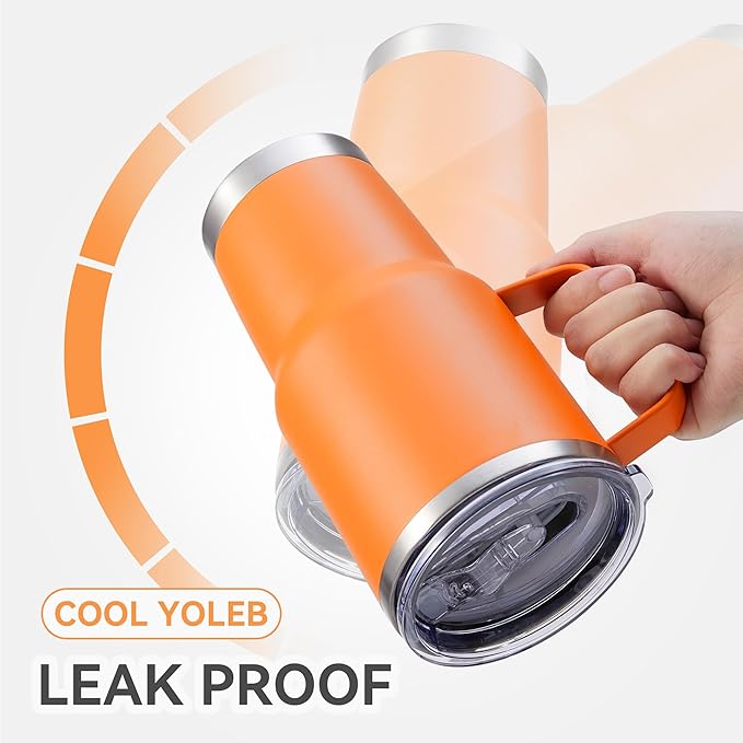 30 oz Tumbler with Handle and Lid, Stainless Steel Tumblers Double Wall Vacuum Insulated Travel Mug Leak Proof Cup Keep Drinks Cold and Hot Orange, 1 Pack