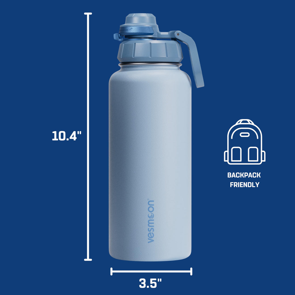 Vesmoon Vessence 32 Oz Stainless Steel Tea Infuser Bottle for Loose Leaf Tea, Water, Herbs, Fruits - Triple Layered Insulated, Leak Proof Bottle with Lid and Clip Handle - 24 Hours Hot/Cold
