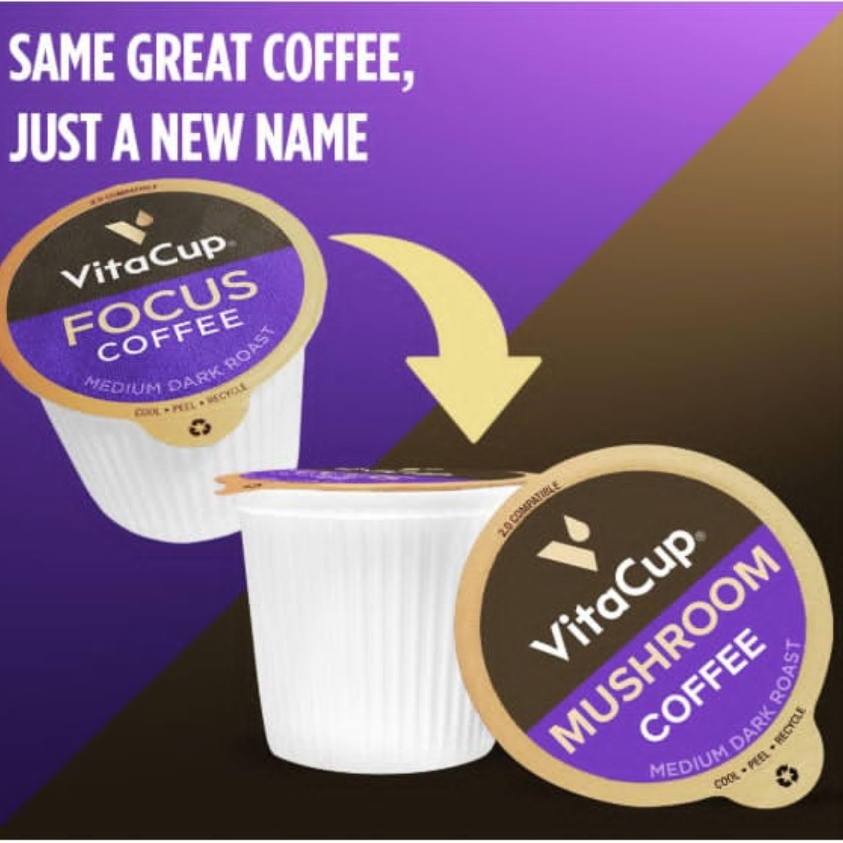 VitaCup Mushroom Coffee Pods, with Lions Mane for Memory & Clarity, 64ct