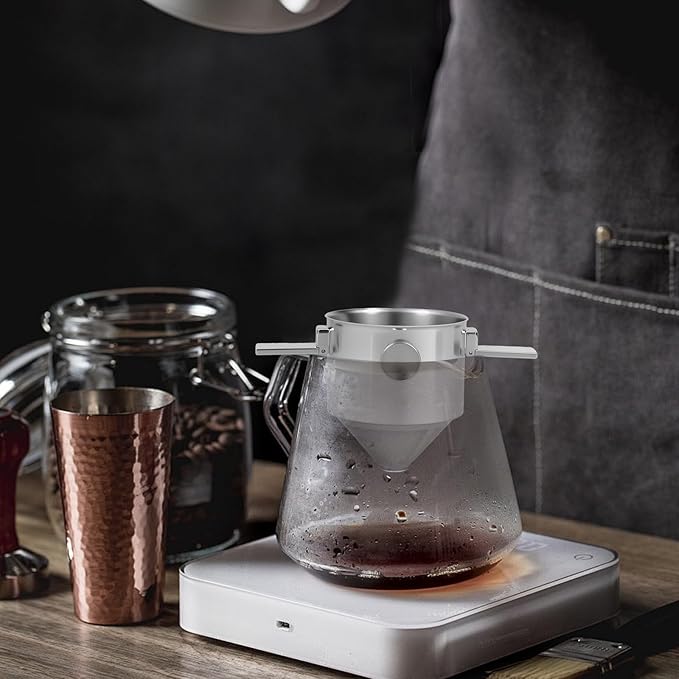 Pour Over Coffee Dripper Stainless Steel Coffee Filter Pour Over Coffee Maker Collapsible Coffee Dripper Cup Cone Filter for Travel Camping (Stainless Steel)