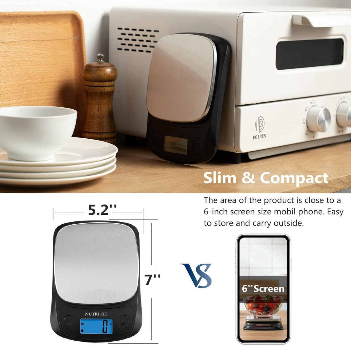 NUTRI FIT Kitchen Scales Digital Food Scale Cooking in Grams & Ounces Black