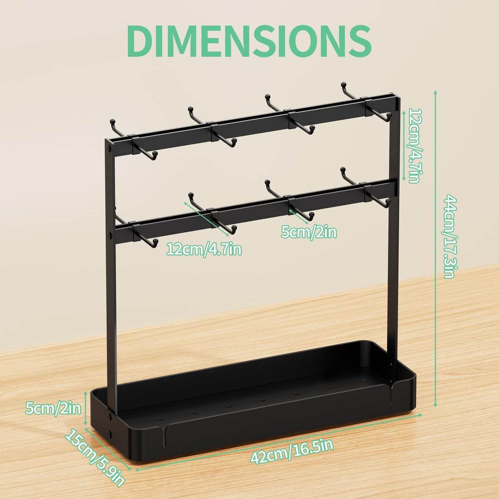 ZDDLOINP Coffee Mug Holder, 2 Tier Metal Mug Rack with 16 Movable Hooks