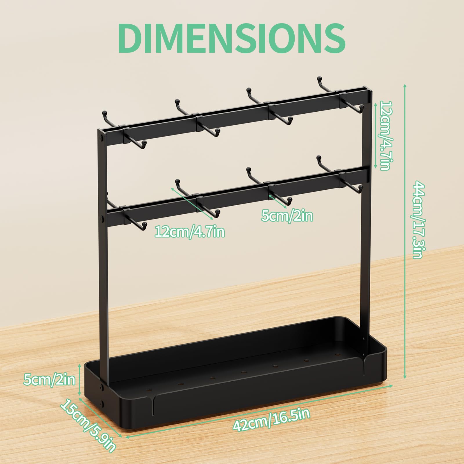 ZDDLOINP Coffee Mug Holder, 2 Tier Metal Mug Rack with 16 Movable Hooks