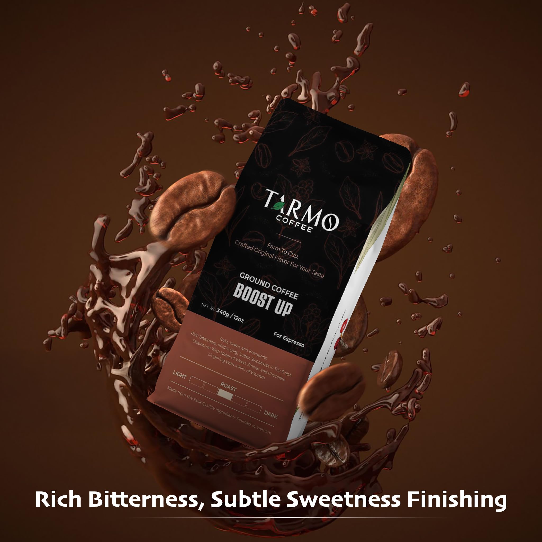 TARMO -BOOST UP | Low Acid ARABICA & ROBUSTA BLEND Ground Coffee | Specialty Vietnamese Coffee | Single Origin - Dark Roast | High Caffeine Coffee Ground | 12 Oz Bag