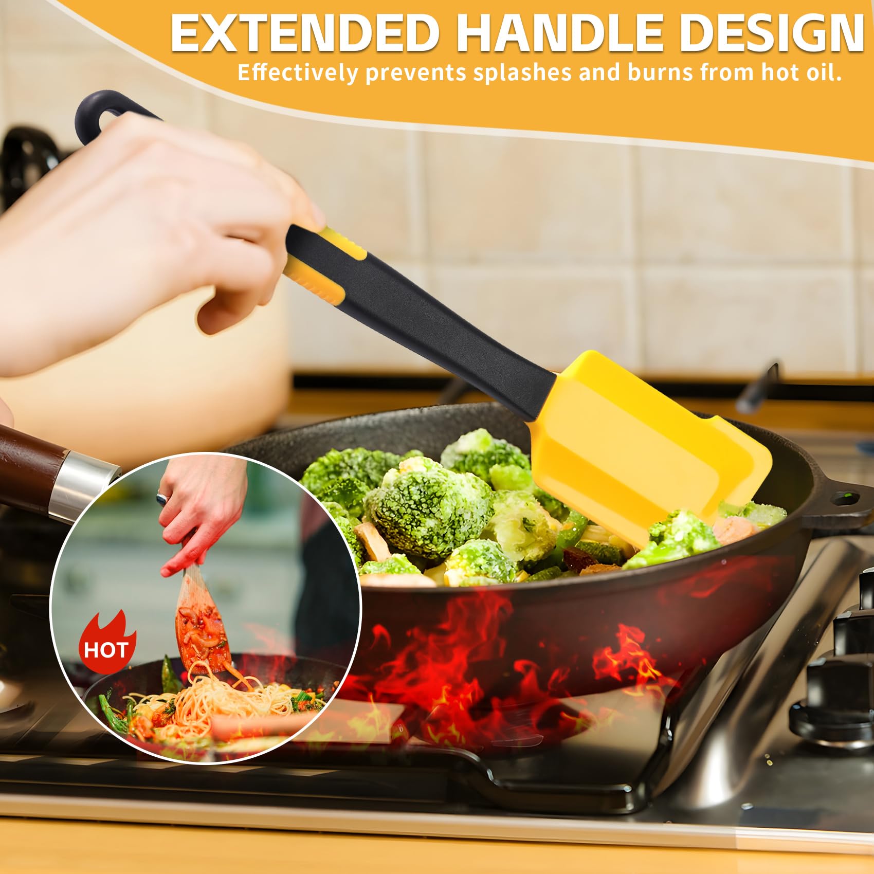Extra Long Silicone Pastry Brush+Spatula - Heat Resistant, for Baking, Scraping, Mixing, BBQ, Grill, Kitchen, Cooking, Spread Oil, Butter (Yellow Brush+Spatula)