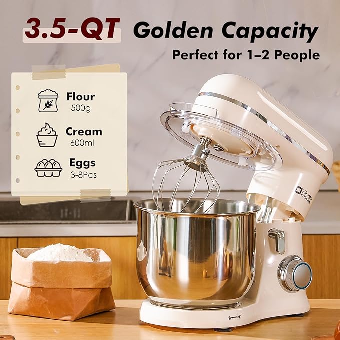 Kitchen in the Box Stand Mixer, 3.5 QT Small Electric Kitchen Mixer, 10-Speed Portable Lightweight Food Mixer with Stainless Steel Bowl, Egg Whisk, Dough Hook, Beater (Light Pink)