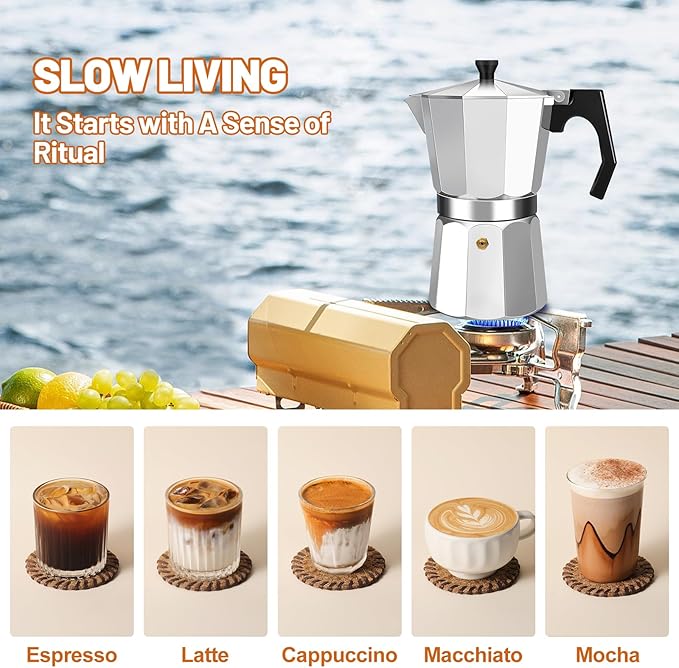 3 Cup Aluminum Espresso Stovetop Moka Pot Express Coffee Maker Percolator Italian Classic Mocha Coffee Machine for Italian and Cuban Cafe Brewing for Home & Camping 150ml 5oz