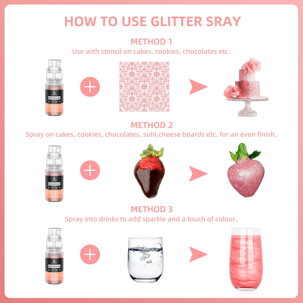 Black Edible Glitter Spray - 3/4oz(22g) Luster Dust Edible Food Grade Glitter Shimmer Dust Powder for Cocktails, Drinks, Cake Decorating - Metallic Food Coloring Powder for Wine, Candy, Cookie, Icing