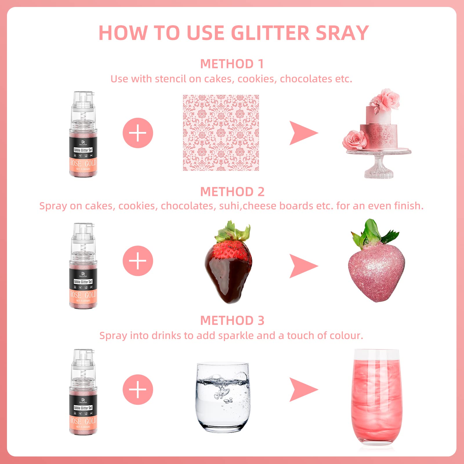 Black Edible Glitter Spray - 3/4oz(22g) Luster Dust Edible Food Grade Glitter Shimmer Dust Powder for Cocktails, Drinks, Cake Decorating - Metallic Food Coloring Powder for Wine, Candy, Cookie, Icing