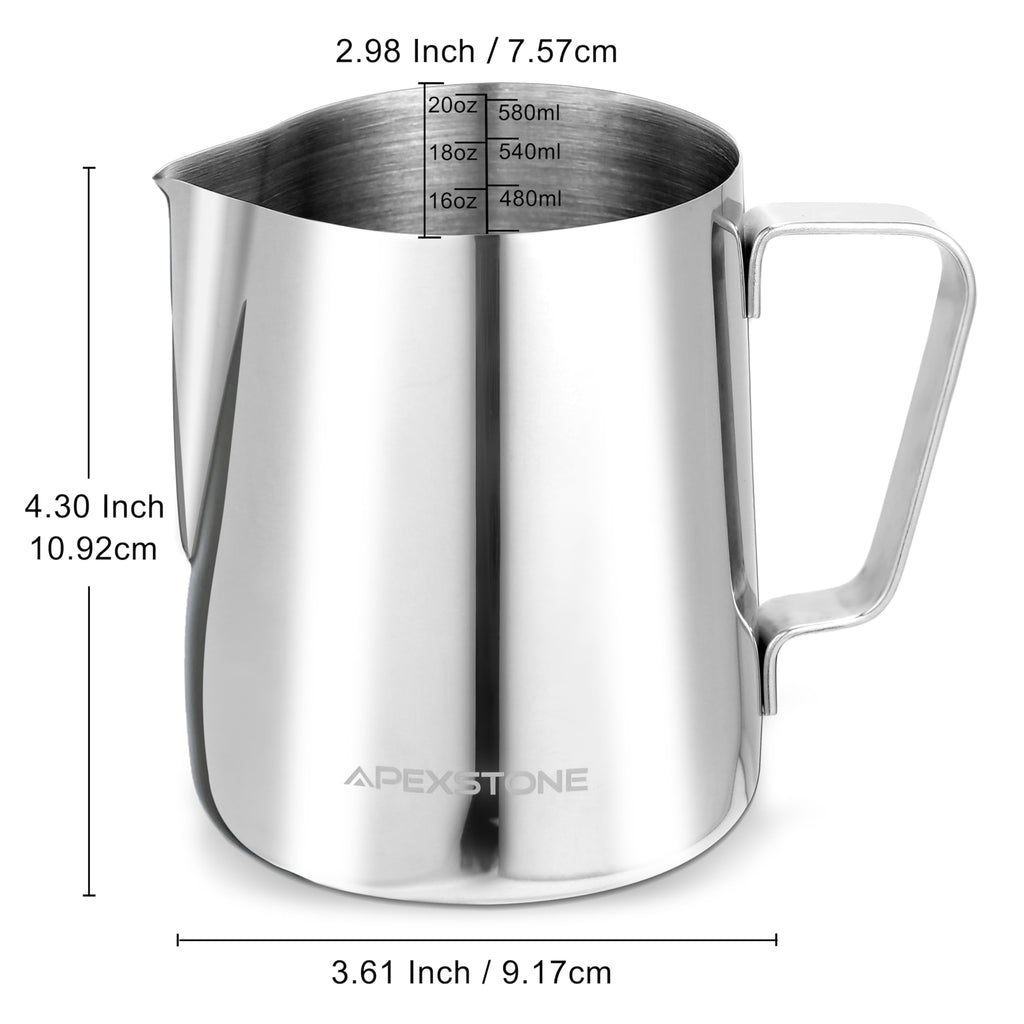 Apexstone Espresso Milk Frothing Pitcher 20 oz, Espresso Steaming Pitcher 20 oz, Coffee Milk Frothing Cup, Coffee Steaming Pitcher 20 oz/600 ml