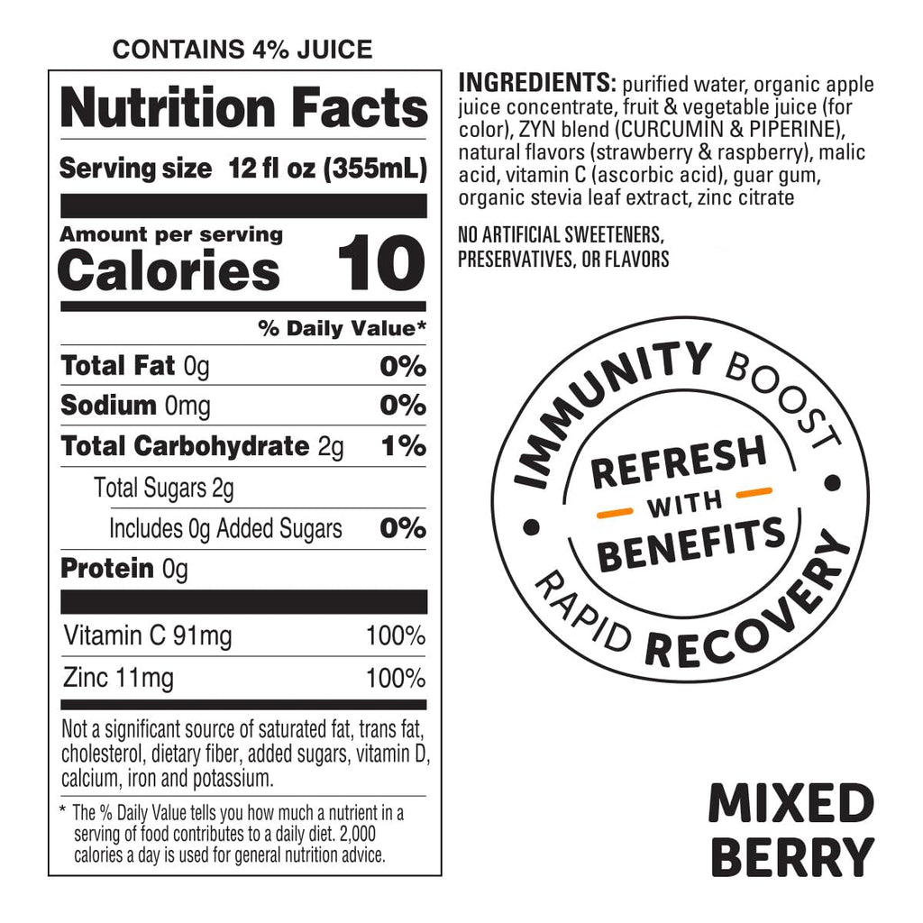 ZYN Tasty Turmeric Drink Low Cal, No Added Sugar Mixed Berry, 6 Pack