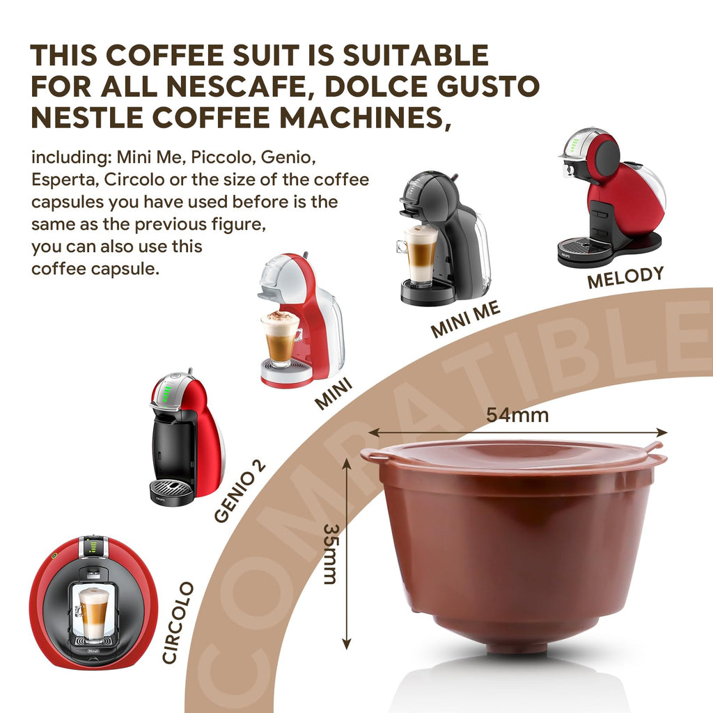 Refillable Capsules Reusable Coffee Pods Compatible for Nescafe Dolcc Gusto Brewers rich crema version（1Pcs Black+2 Pcs Brwon）