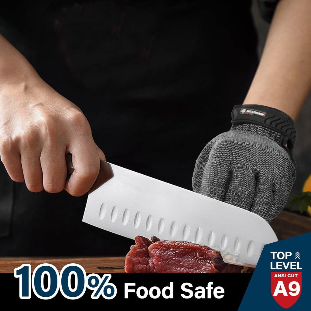 Schwer Ultimate Cut Resistant Gloves Beyond ANSI A9, Reinforced Stainless Steel Glove, Food Grade Mesh Metal Gloves for Butcher Meat Cutting, Oyster Shucking, Mandoline, PR1708 (L, 1 PCS)